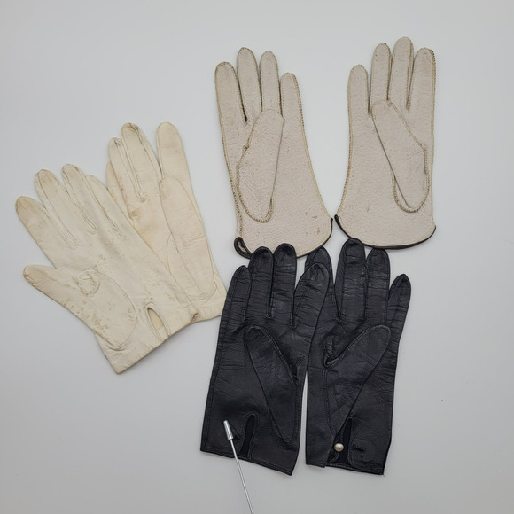 Lot of 3 Womens‎ Small Vintage Leather Gloves - Picture 9 of 9